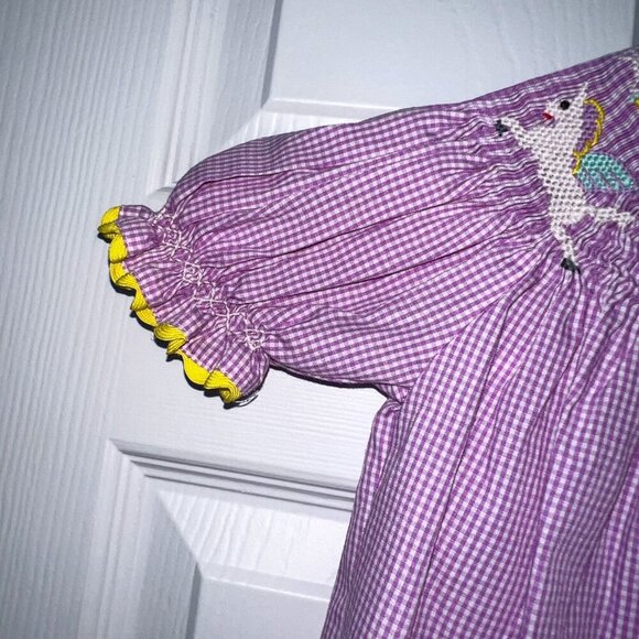 Remember Nguyen Smocked Purple/White Gingham Unicorn Romper Size 9M - Picture 4 of 6